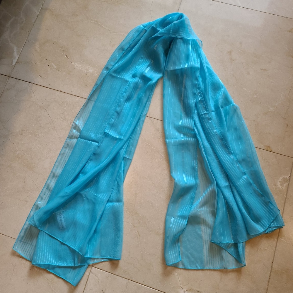 Teal semi see-through sarong wrap, stripe detail